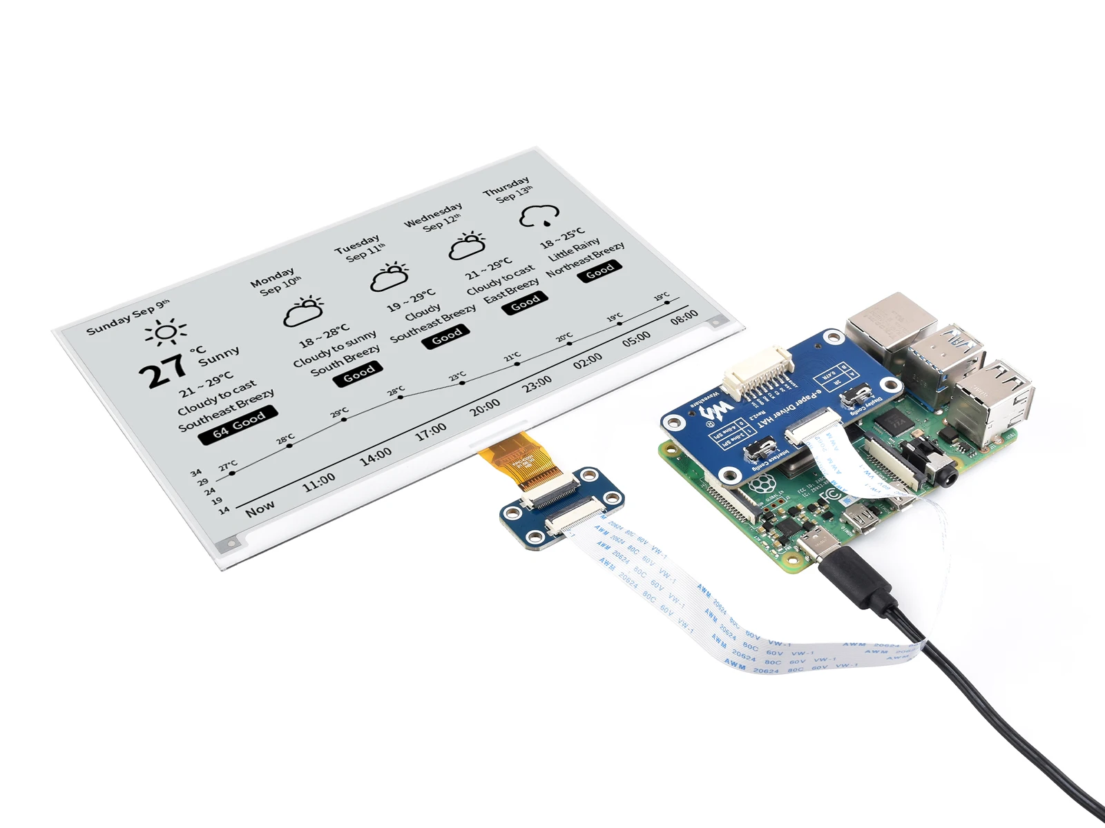 Imagem -04 - Waveshare-e-ink Hat Display 7.5 800x480 Suporta Raspberry pi 4b 3b pi Zero Jetson Nano Arduino Stm32