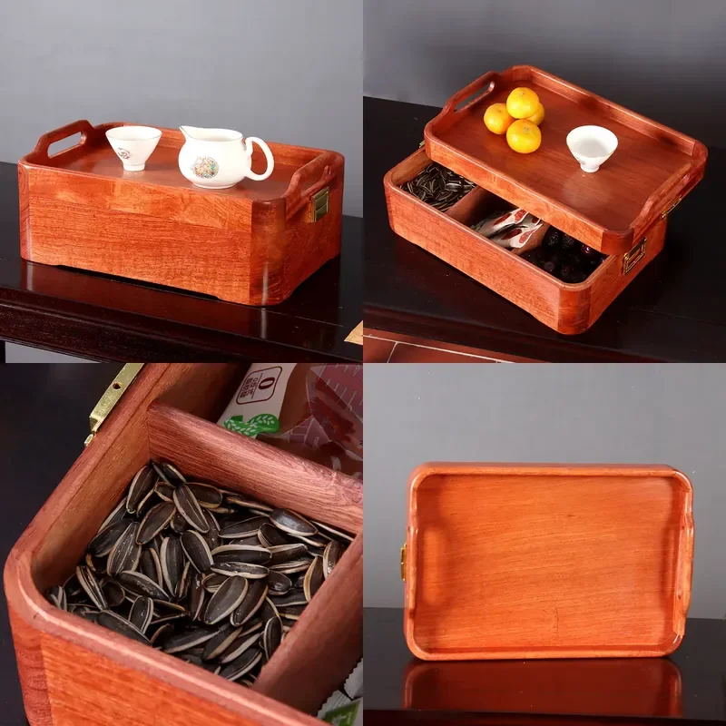 For Myanmar Rosewood Double Layer Tea Tray Solid Wood Multifunctional Dried Fruit Plate Storage Box Furniture Home Office