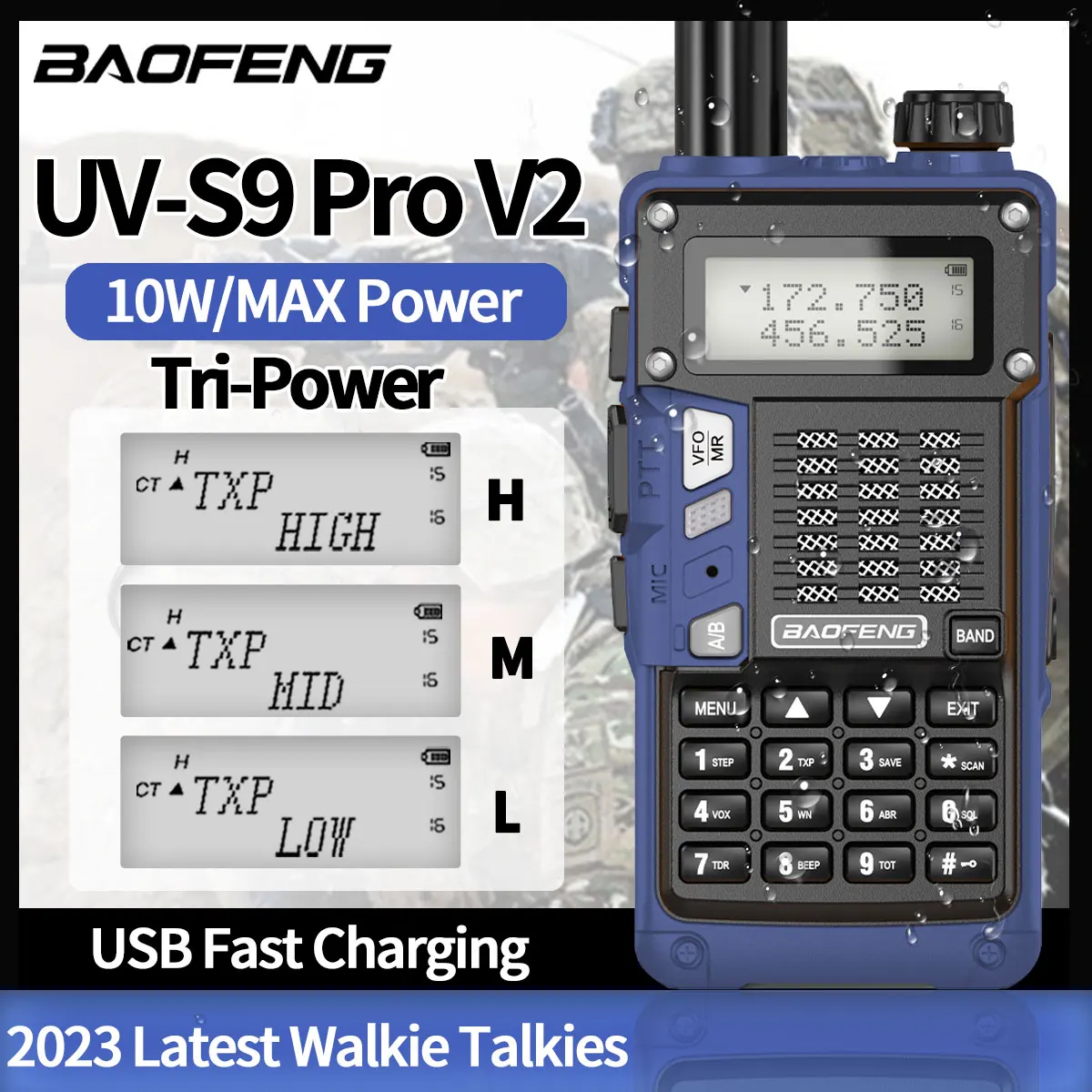 BAOFENG UV-S9 Pro V2 10w High Power Handheld Transceiver with UHF VHF Dual Band Long Range Walkie Talkie Ham UV-5R Two Way Radio