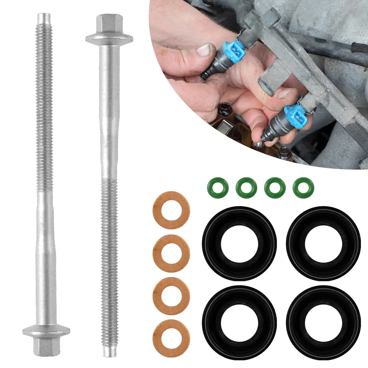 

Diesel Injector Seal Kit Sturdy and Bolt Set Leak-Proof O-Ring Kit Durable Metal Car Fuel Injector Seal Ring Replacement for Car