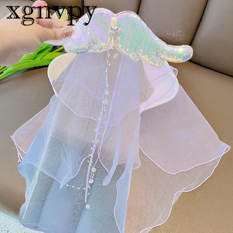 xgnvpyKids Headware Beautiful Adorable Sweet Hair Decoration Fabric Children Hairpin Princess Mesh Wing Hair Accessory for Party