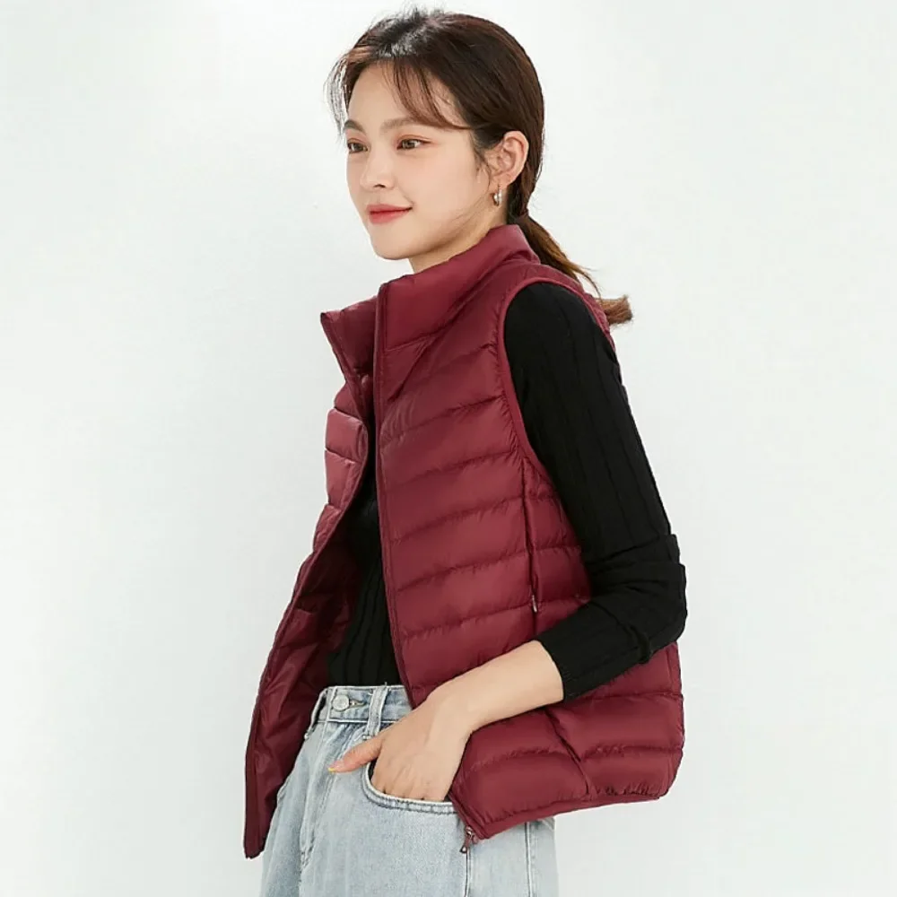 Autumn Winter Women\'s Down Vest Jacket 2023 Ultralight White Duck Down Vest Coat Sleeveless Stand Collar Warm Portable Waistcoat