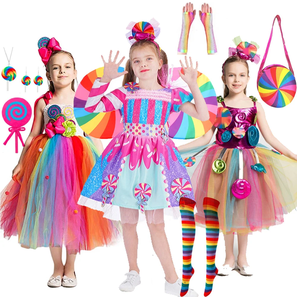 

Lollipop Costume Fairy Halloween Candy Role Play Dress up Kid Carnival Purim Princess Girls Party Dresses Cute Vestidos Rainbow