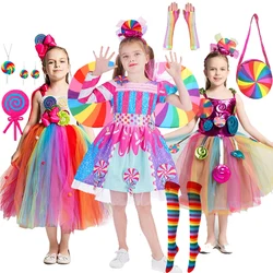 Lollipop Costume Fairy Halloween Candy Role Play Dress up Kid Carnival Purim Princess Girls Party Dresses Cute Vestidos Rainbow