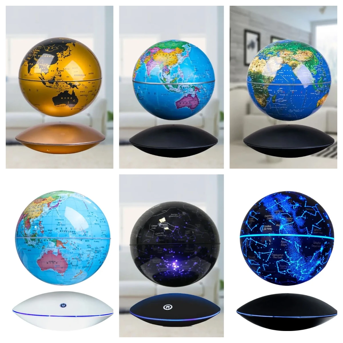 Maglev Constellations Earth Lights Office Home Creative Desktop LED Night Lights Automatic Rotation of 360 Degrees Novelty Gift