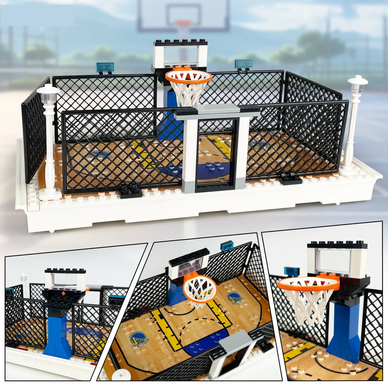 City Basketball Stands Court Platebase Building Block Star Figures Parts MOC Bricks Model Kits Education Toys