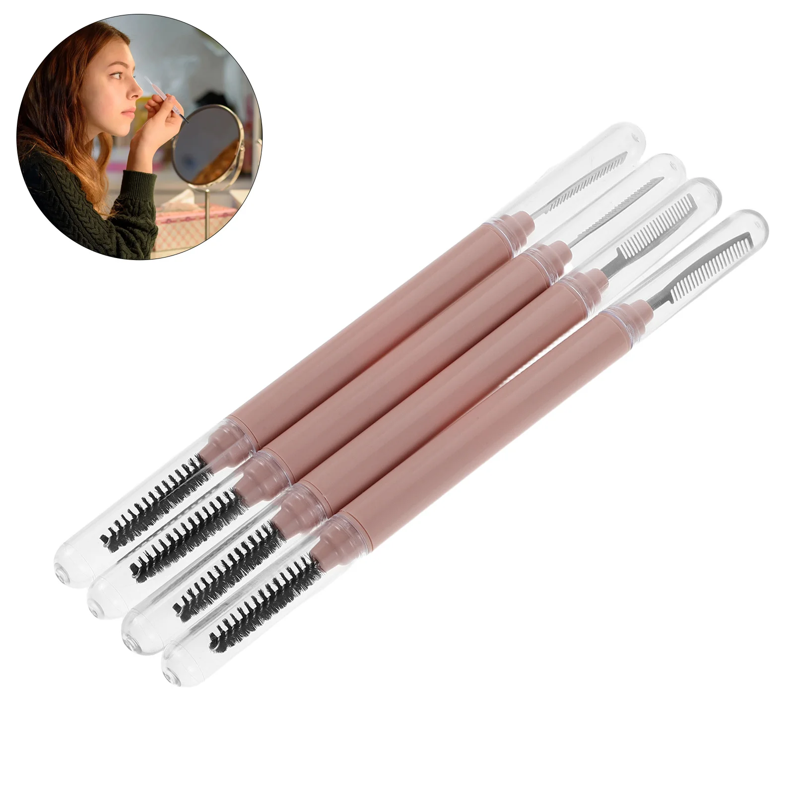 

4pcs Dual-Use Beauty Comb Stainless Steel Eyelash Brush Separator With Cover Portable Mascara Tool For Travel Daily Makeup