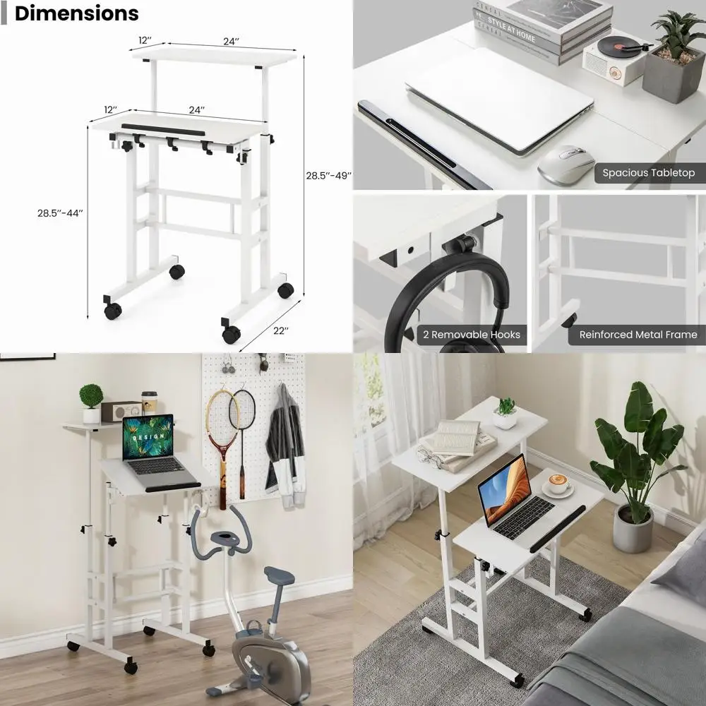 

Adjustable Height Laptop Stand with Tilting Surface & Locking Wheels for Home Office Use