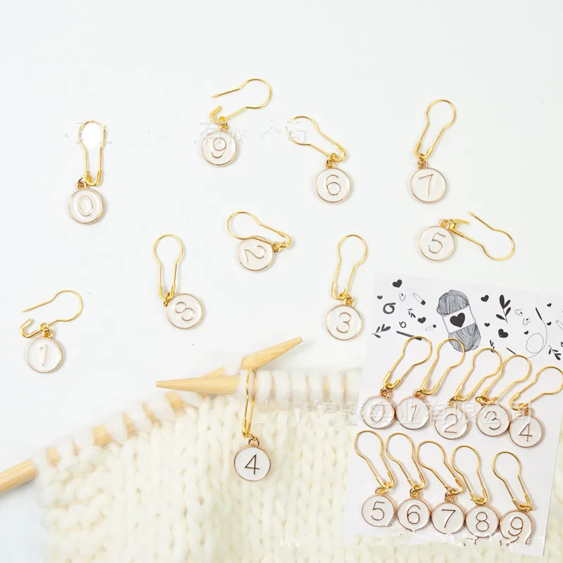 10 PCs/Set Zinc Alloy Knitting Stitch Markers Number 0-9 At Random Color For Crochet DIY Craft Kits Needle Marker Tools