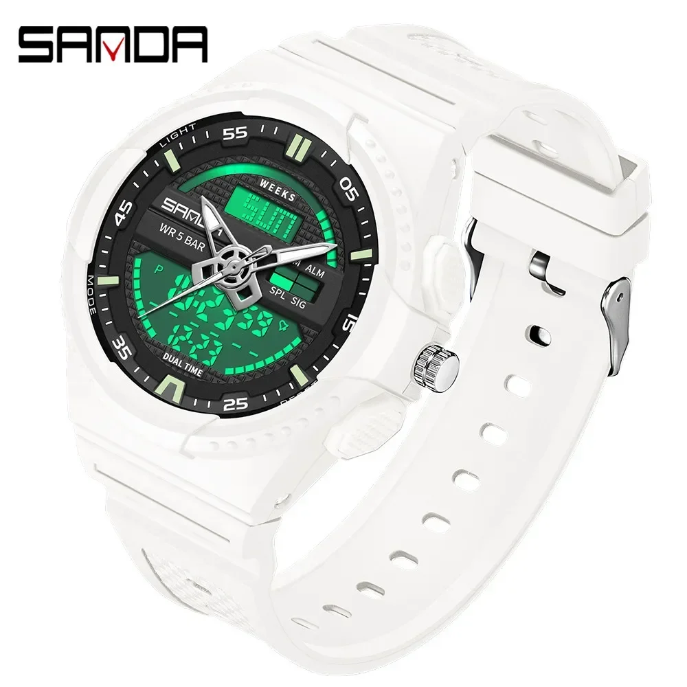 

SANDA Men's Fashion Watch for Women Outdoor Sports Quartz Digital Dual Display Shock Water Proof Alarm Wristwatches NM9030