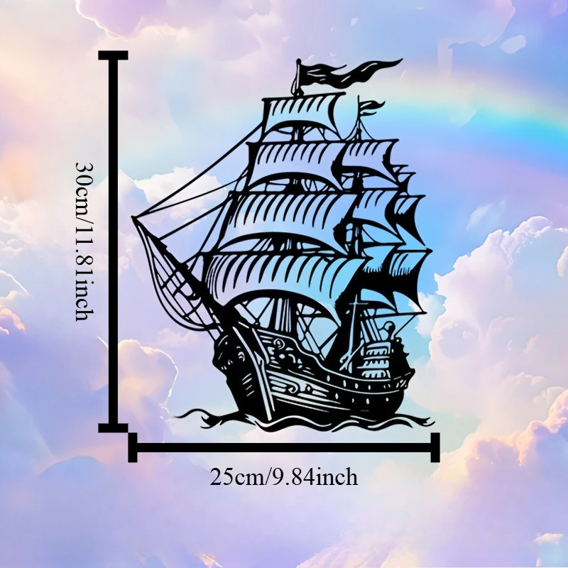 1pc Pirate Ship Metal Wall Art, Nautical Iron Mural for Beach House, Father's Day Gift & Coastal Home Decor - view 3