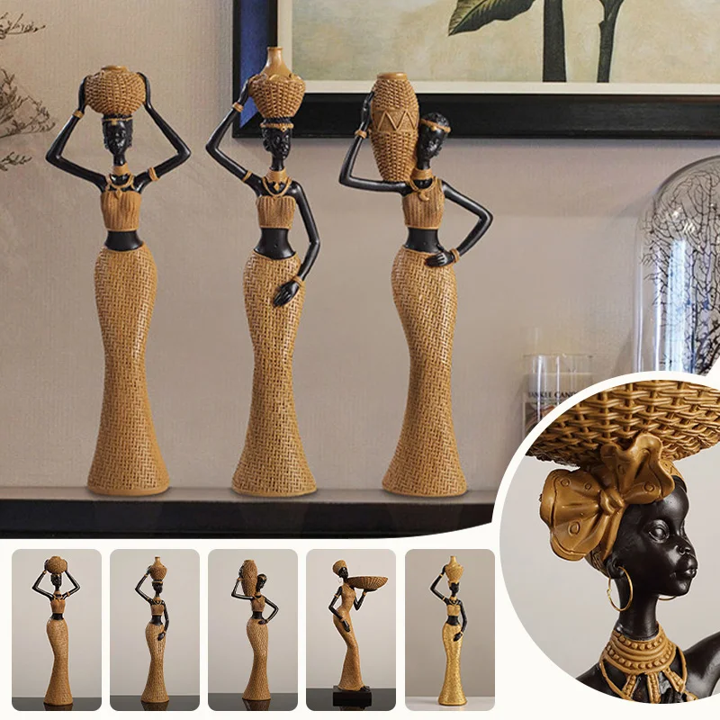 African Tribal Woman Sculpture - Hand Carved Resin Ancestor Statue, Ethno Chic Bookshelf Decor for Cultural Heritage Display