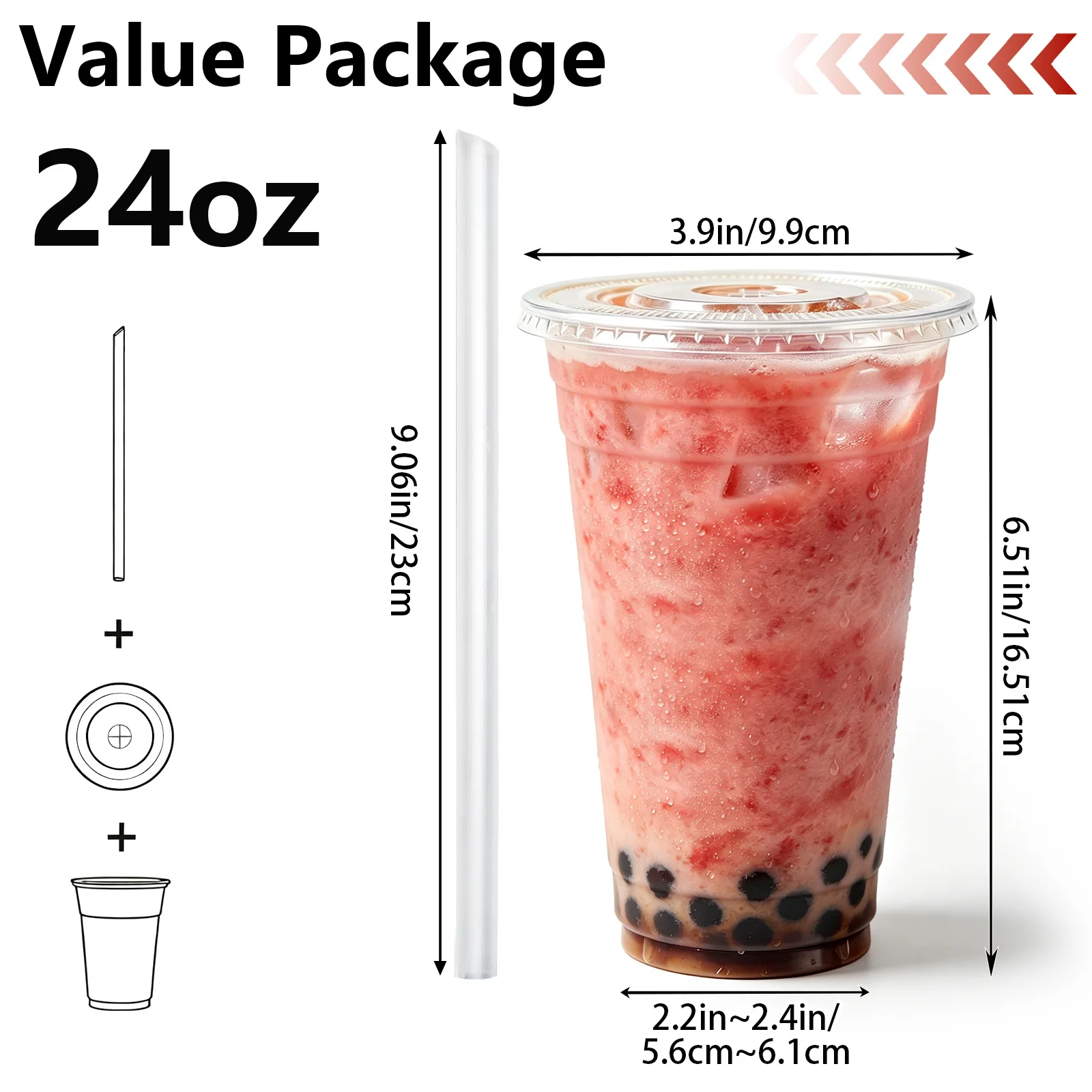 100 Sets of Disposable PET Clear Plastic Cups with Straws - 4 Sizes Available: 12 oz, 16 oz, 20 oz, 24 oz. Perfect for American Parties, Festivals, Family Gatherings, and Office Use as Disposable Iced Coffee Cups. - view 5
