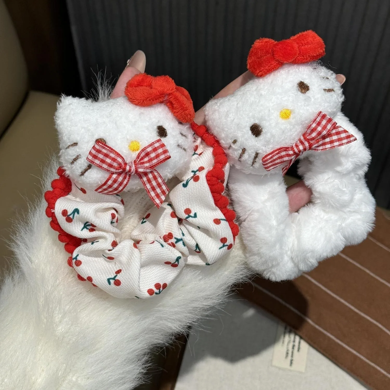 

Hello Kitty red cherry KT doll large intestine ring soft cute girl hair band high elastic winter rubber band hair accessories