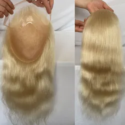 12inch Long Human Hair Blonde 613# Men's Toupee 8x10inch Mono Base Mens Hair System Front Men Toupee Natural Hairline Hair Piece