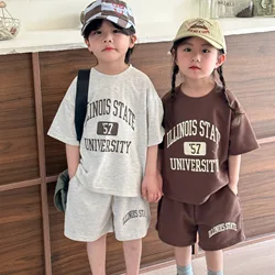 Children Clothing Kids Casual Summer Sports Set Cotton Boys Loose 2024 New Summer Dress Girls Casual Short-sleeved Baby Clothes
