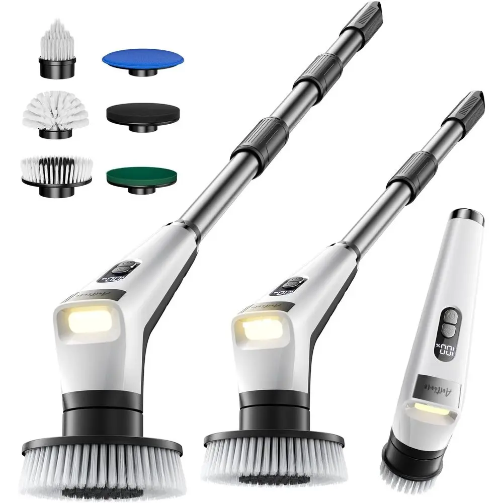 

Electric Spin Scrubber with LED Light, IPX8 Waterproof Cleaning Brush, LCD Display, 5 Brushes, 25kg Torque, 90min Runtime for Ba