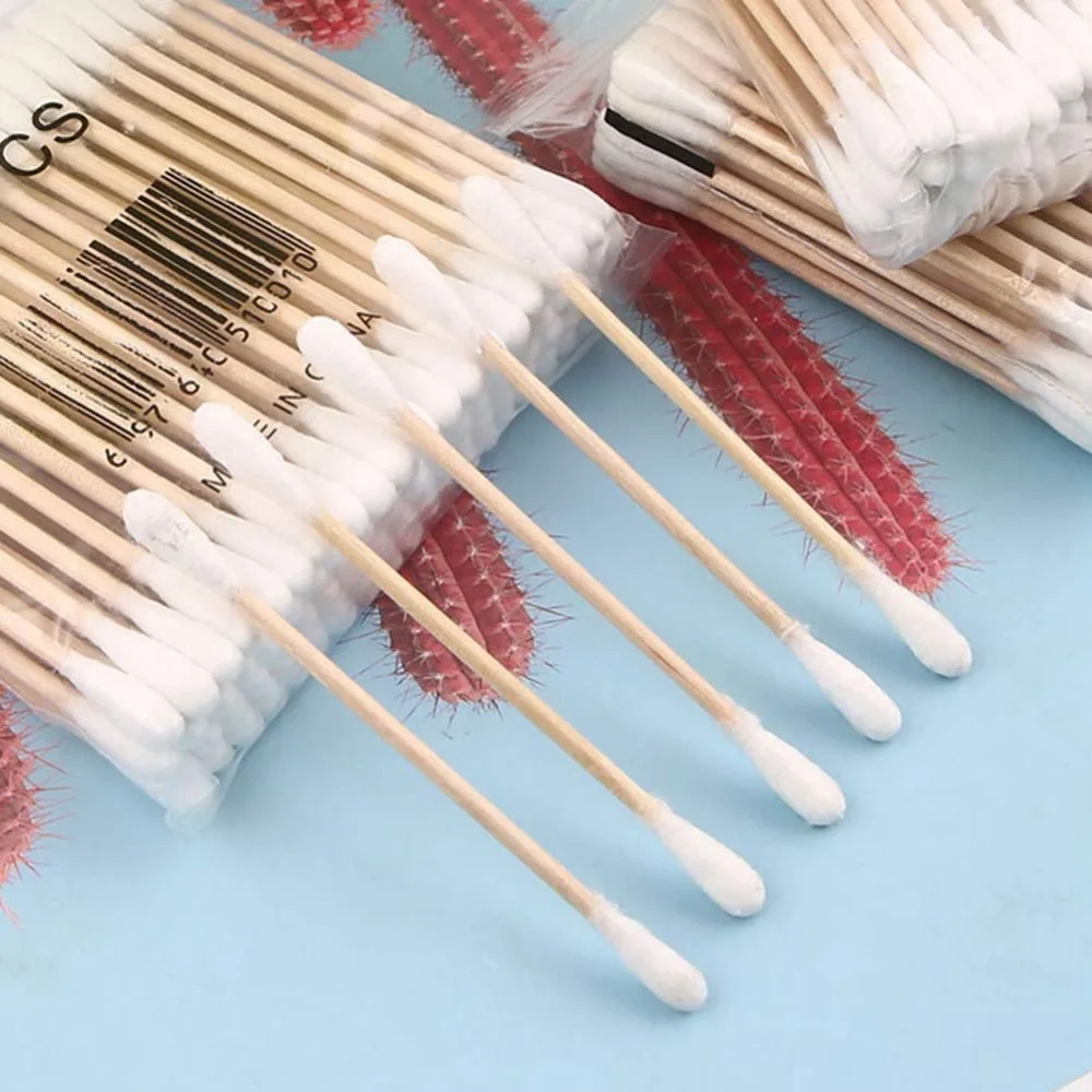 100Pcs Disposable Double Ended Wooden Cotton Swabs, Soft Cotton Buds for Makeup Removal, Ear Cleaning & Household Daily Use
