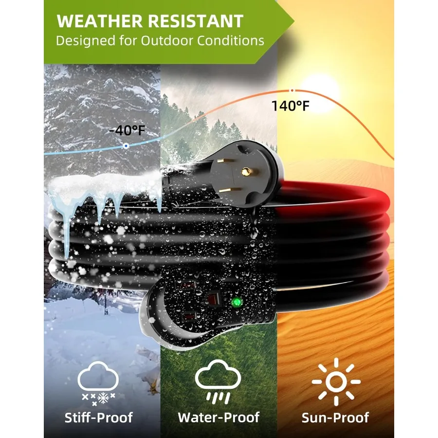 8 AWG 250V Heavy Duty Welder Extension Cord 25ft with LED Light and Handle for Industrial Welding Machines 30 Amp 3 Prong STW C