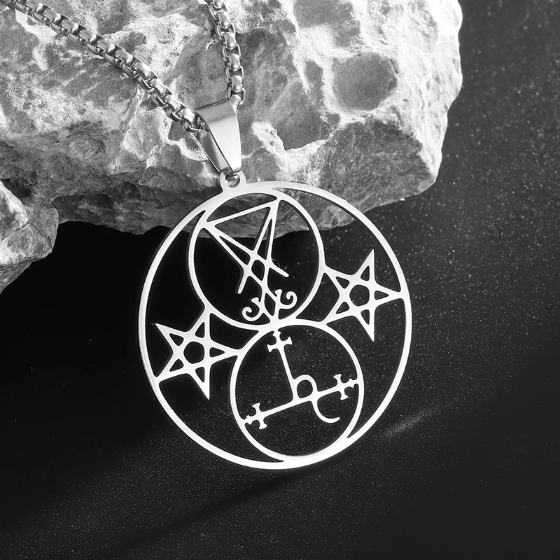 Stainless Steel Solomon Lucifer Seal Pentagram Pendant Necklace Men Women Satanic Symbol Pagan Jewelry Accessories