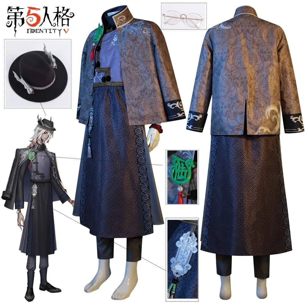 

Identity V Merchant Umbrella Soul Black Guard Cosplay Costume Halloween Carnival Xmas Clothes Horn Hat Bracelet Glasses Full Set