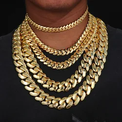 12-20mm wide Hip Hop Bling Iced Out Round Cuban Miami Link Chain Necklaces for Men Rapper Jewelry Gold Silver Color