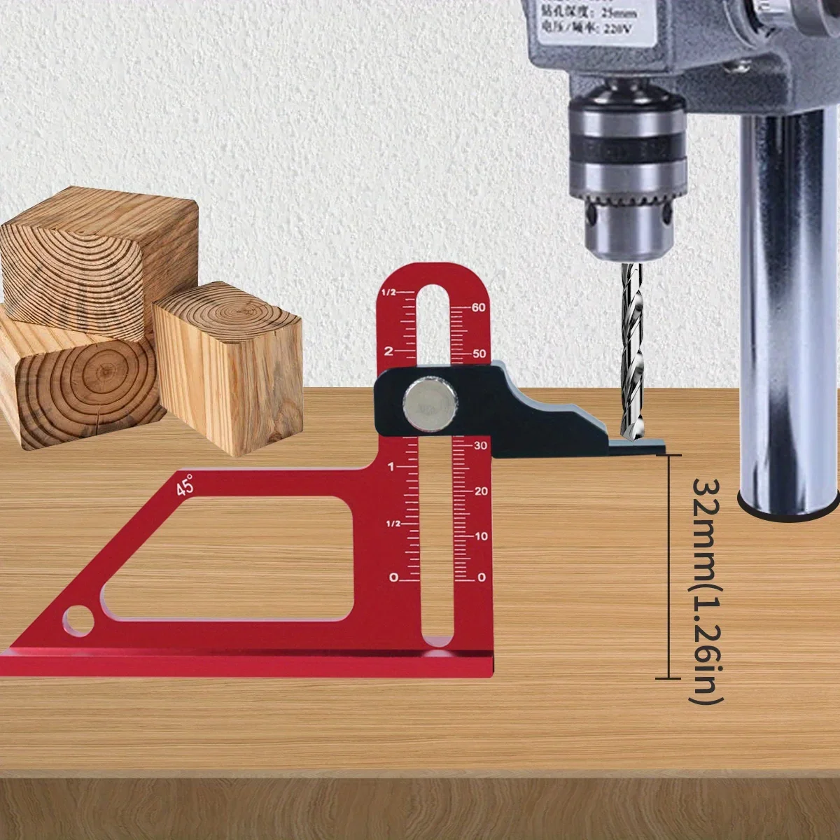 0-60mm Holzbearbeitungs-Höhenmessgerät, Tischkreissägen-Tiefenmesswerkzeug aus Aluminiumlegierung für Fräser- und Sägeblatt-Höhenverstellung – Detail 8