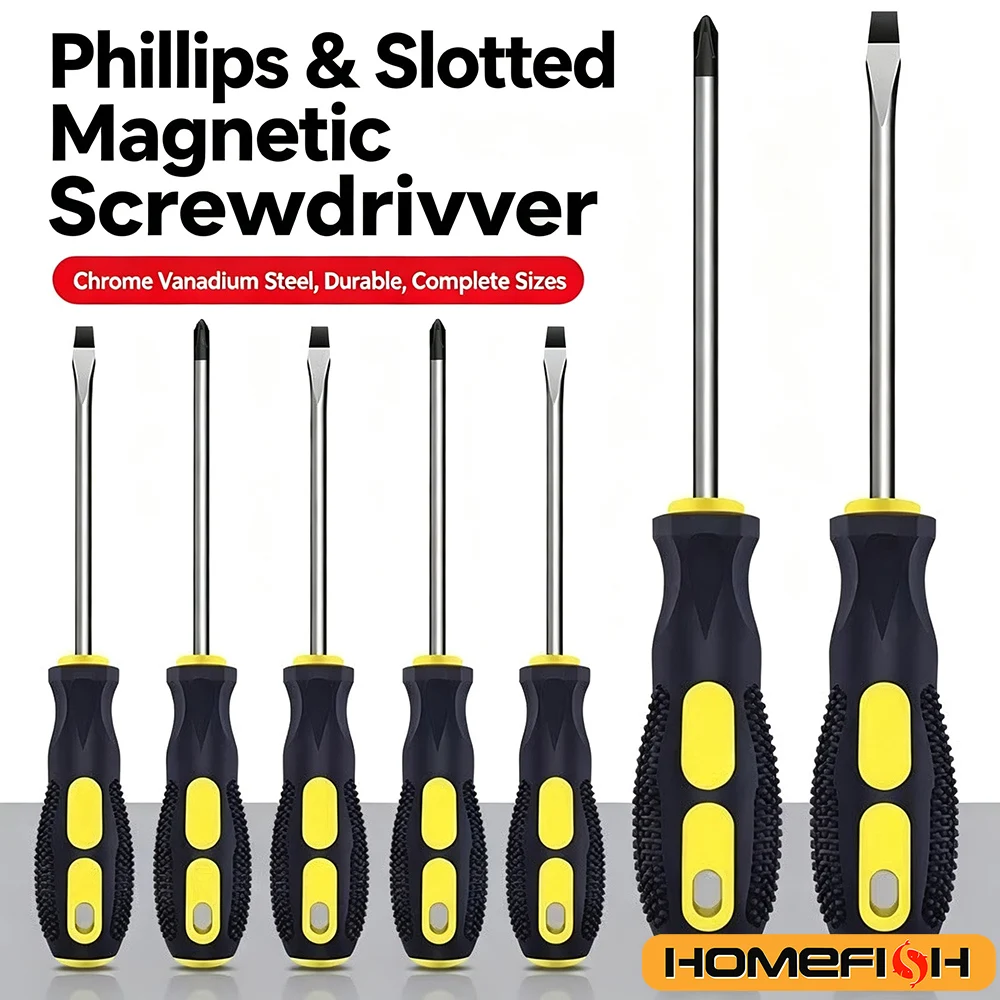 Magnetic Phillips Flathead Screwdriver Set  Cushion Grip Professional Hand Tool Kit with Precision Tips