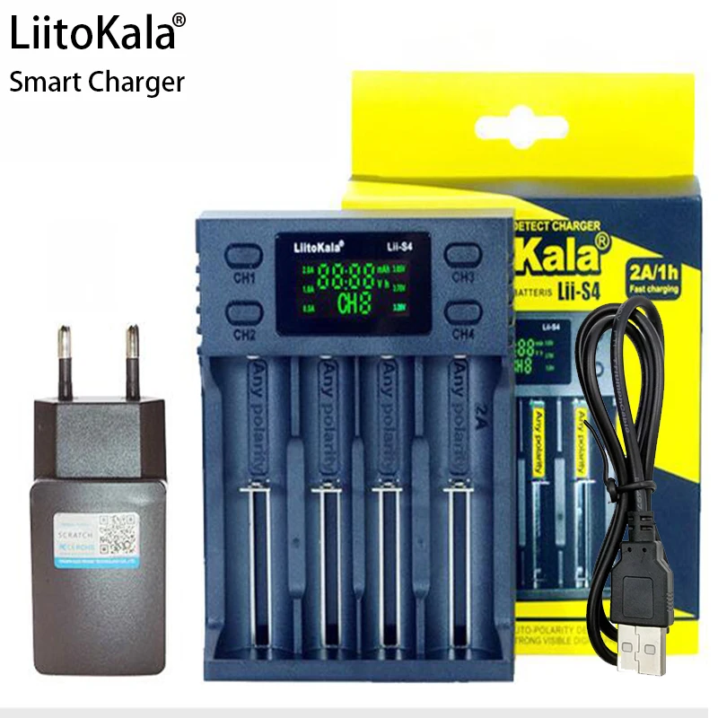 Liitokala Lii-S4 الشواحن الذكية شاشة الكريستال السائل شحن 3.7 فولت لى أون 18650 18350 18500 10440 14500 26650 1.2 فولت AA AAA NiMH بطاريات