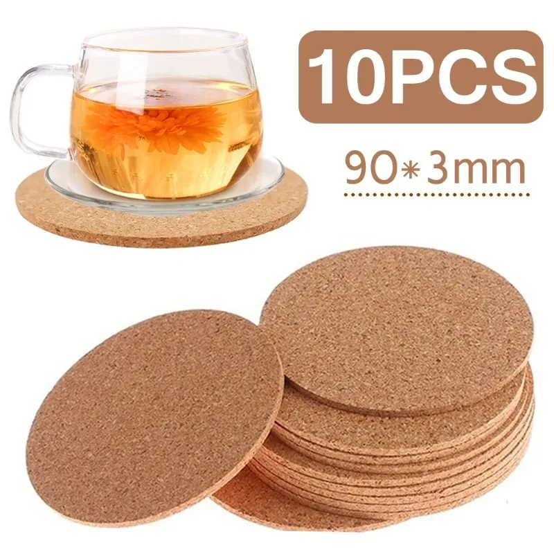 10/1PCS Natural Cork Coaster Round Square Mats Heat DIY Table Pad Sheets Non Slip Kitchen Tea Coffee Mug Drinks Holder Tableware