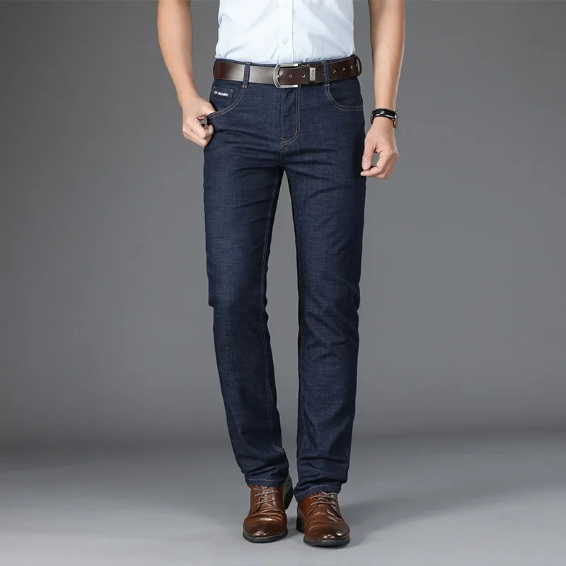 

BROWON Summer Jeans for Men 2025 Fashion Thin Men Business Casual Pants Loose Light Elastic Straight Bamboo Soft Men Trousers