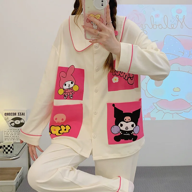 Sanrio Kulomi autumn new pajamas women\'s cotton cartoon cute Hanton Yugui dog casual loungewear set