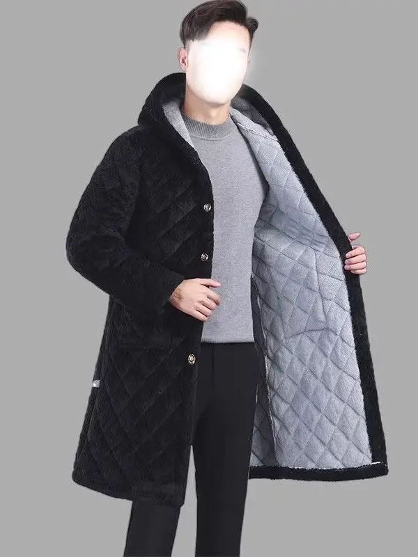 

Thiened Tee-Layer Fce-Lined Men's Jaet Long Coat Loose Fit Warm Polyester Fiber Casual Sle Button Closure Cotton C...