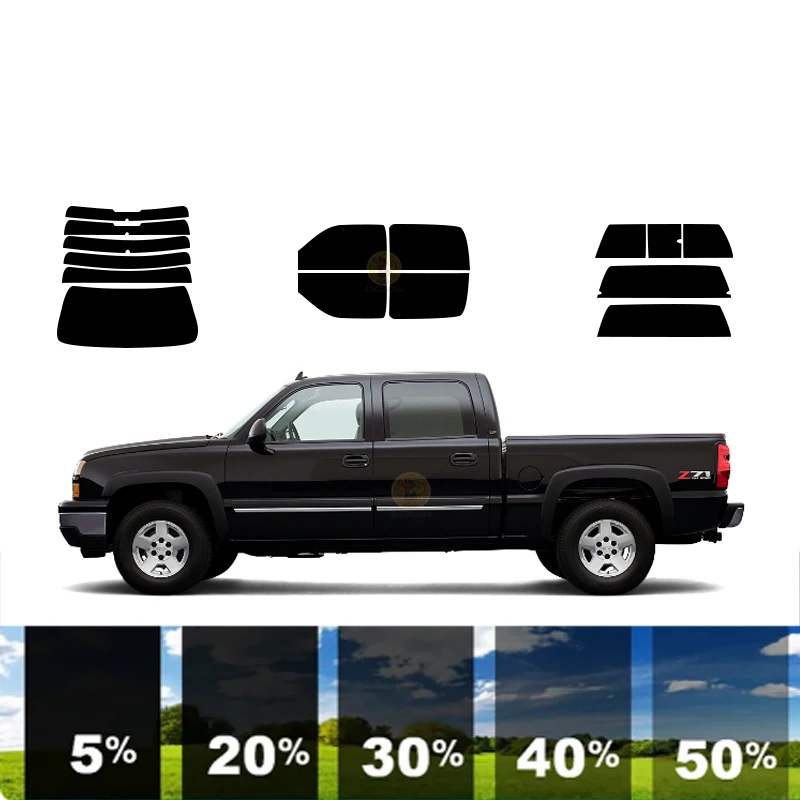 

Предварительно вырезанная съемная тонировочная пленка для окон для автомобиля, 100% УФ-изоляция, углерод ﻿ Для CHEVROLET SILVERADO 1500 4 DR PICKUP 2001-2006 гг.