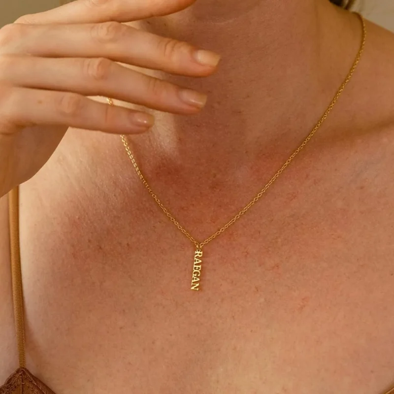 Custom Vertical Bar Name Date Necklace, Personalized Gift