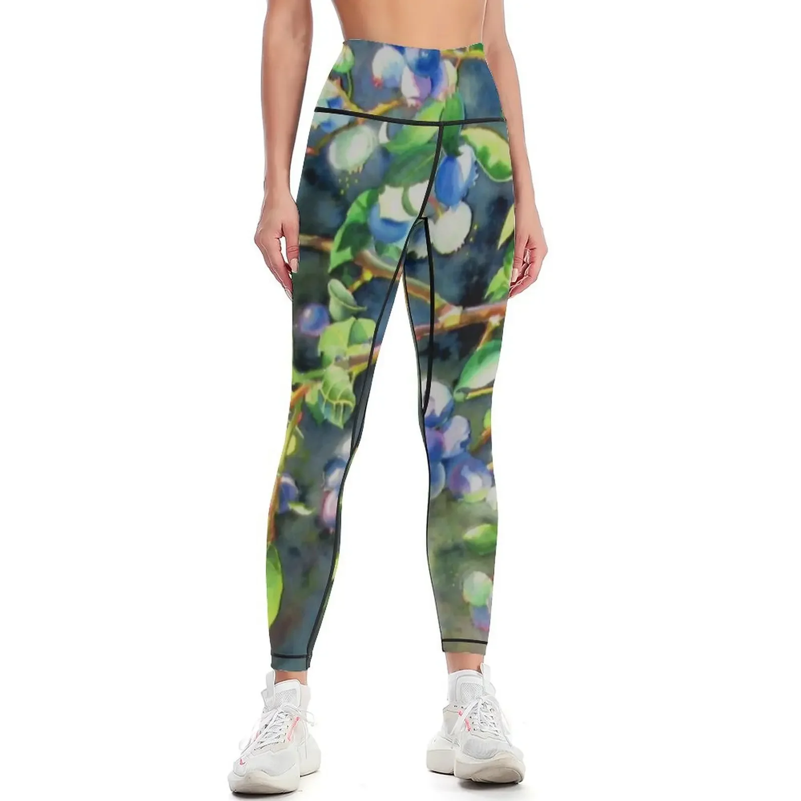 

Blueberries - romantic watercolor painting Leggings sports shirts gym exercise clothing for sport set Womens Leggings