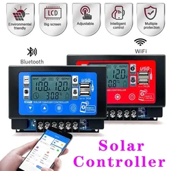 12V 24V 30A 60A Bluetooth Wifi Solar Charge Controller Embedded Snap-on Dual USB LCD Auto Cell MPPT Panel Charger Regulator