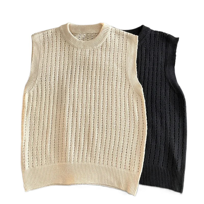 

Solid Color O-neck Hollowed Out Sweater Vest Men's Women's Korean Knitted Tank Top Loose Sleeveless Trendy BF Style
