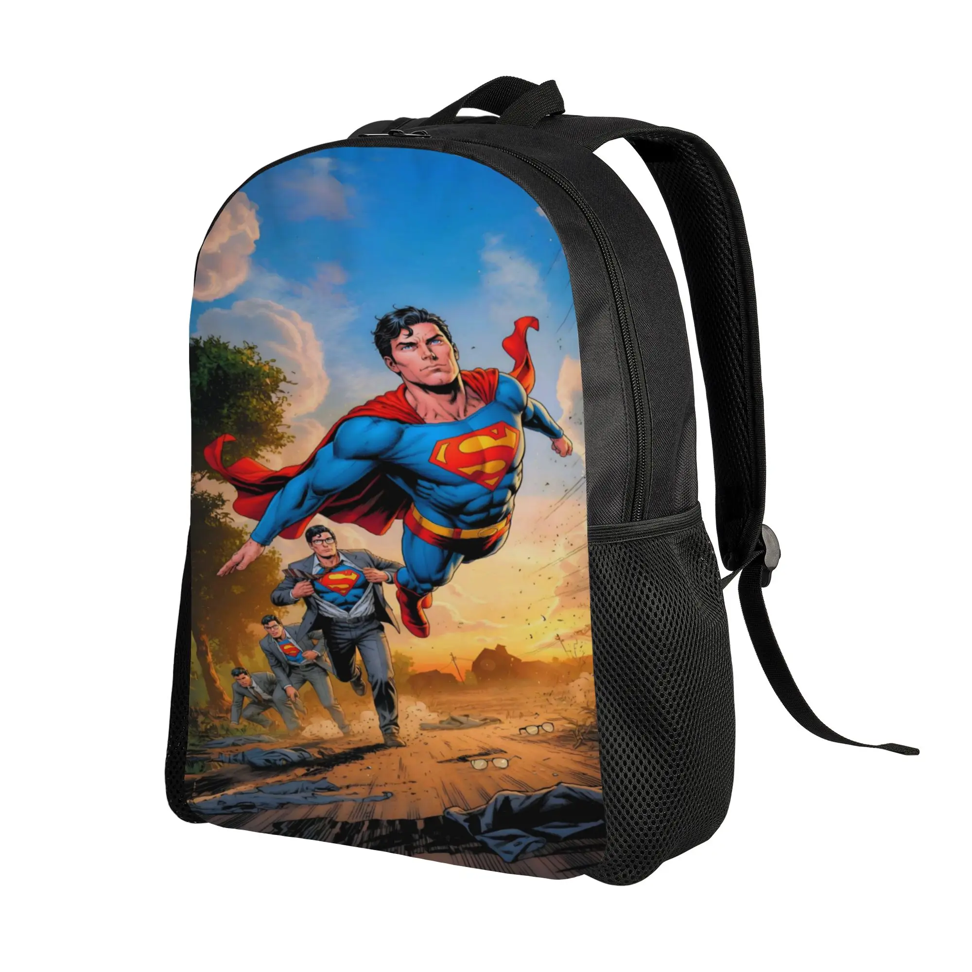 Back to school season Super Quality Flying Over Landscape Superman Character Knapsack  Teenager Backpack