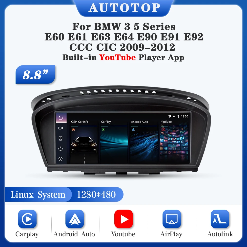 AUTOTOP 8.8 CarPlay Android Auto Car Linux schermo multimediale per BMW serie 5/3 E60/E61/E62/E63/E90/E91/E92/E93/M3 CCC CIC GPS