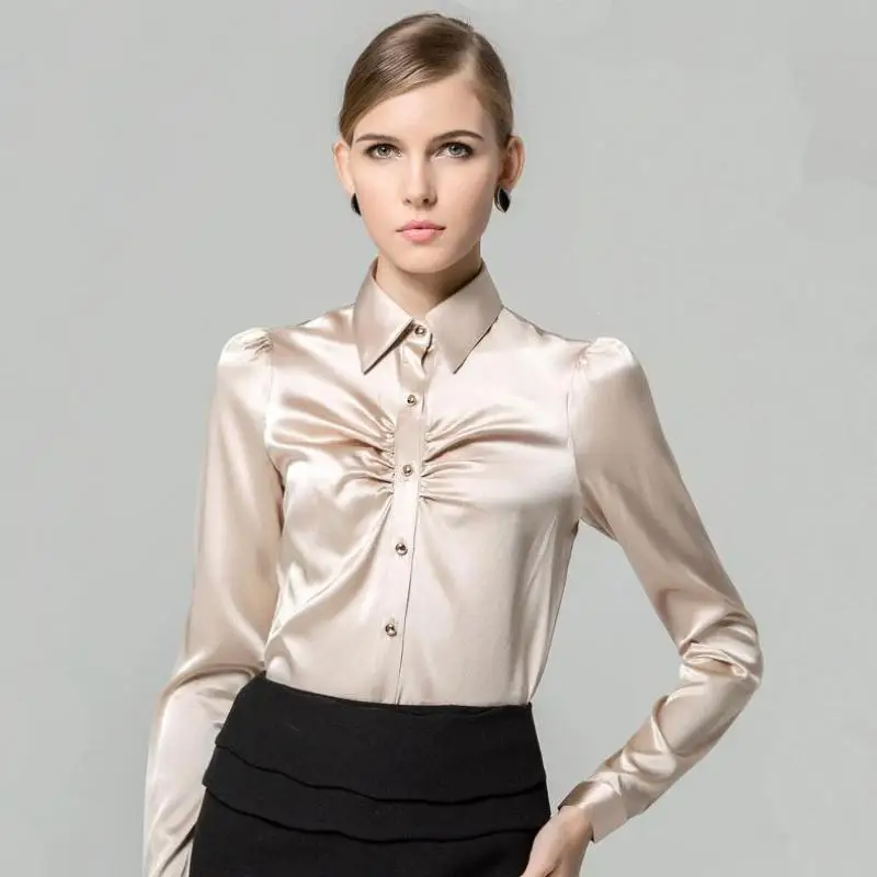 Sexy Silk Blouses for Women Slim Shirt Long Sleeve Ruffle Blouse Female Shirts Casual Tops Spring Summer 4XL Hot Sale