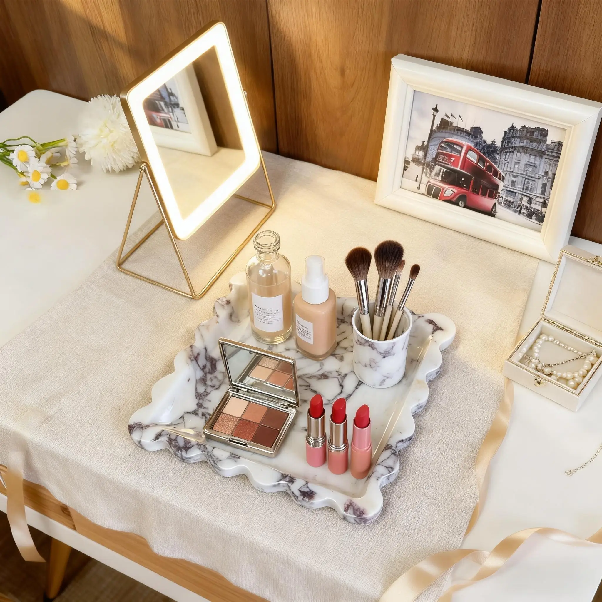 

Мраморный поднос с зубчатыми краями, квадратный натуральный калаката, альта, камень, органайзер для ювелирных изделий, декоративный туалетный столик, поднос для хранения в ванной комнате