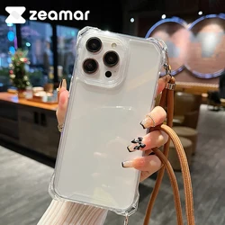 Stylish Lanyard Hang Necklace Strap Cord Clear Case For iPhone 14 13 12 11 Pro XS Mini Max X XR 8 7 Plus SE Shockproof Cover