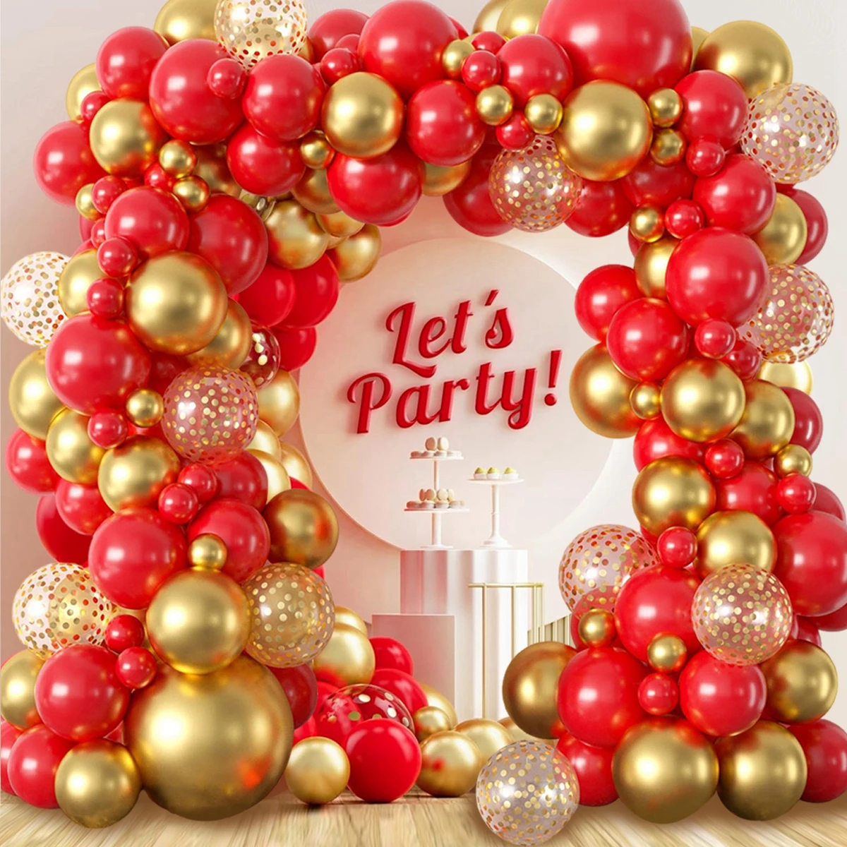 

Red and Gold Balloon Garland Arch Kit Metallic Gold Confetti Ballon Wedding Valentine's Day Happy Birthday Party Backdrop Decor