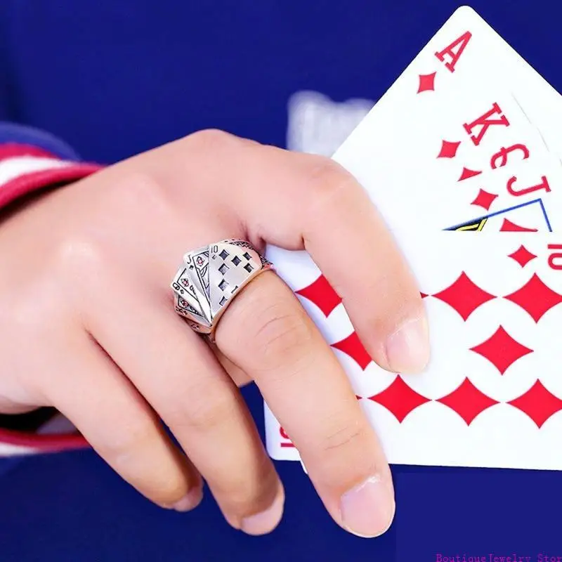 E1PE Open Ring Gothic Hip Hop Playing Card Spade Ring Jewelry Gift for Unisex