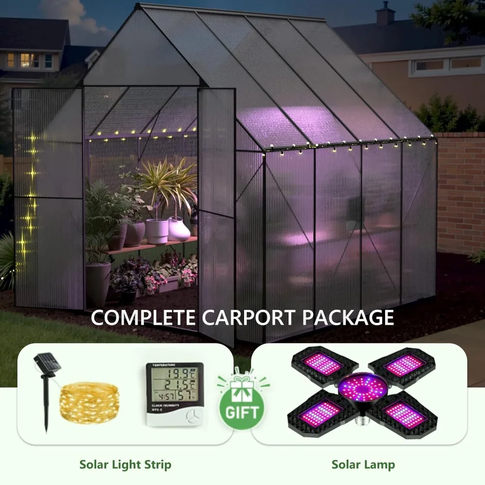 8x8 FT Greenhouse for Outdoors,Heavy Duty Polycarbonate Greenhouse,Large Walk-in Greenhouse with Roof Vent,Aluminum