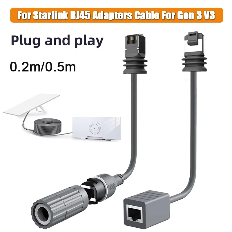 

For Starlink RJ45 Adapter Cable Connector For Gen3 V3 Rectangular Satellite Cable Extension Waterproof Starlink Ethernet Adapter