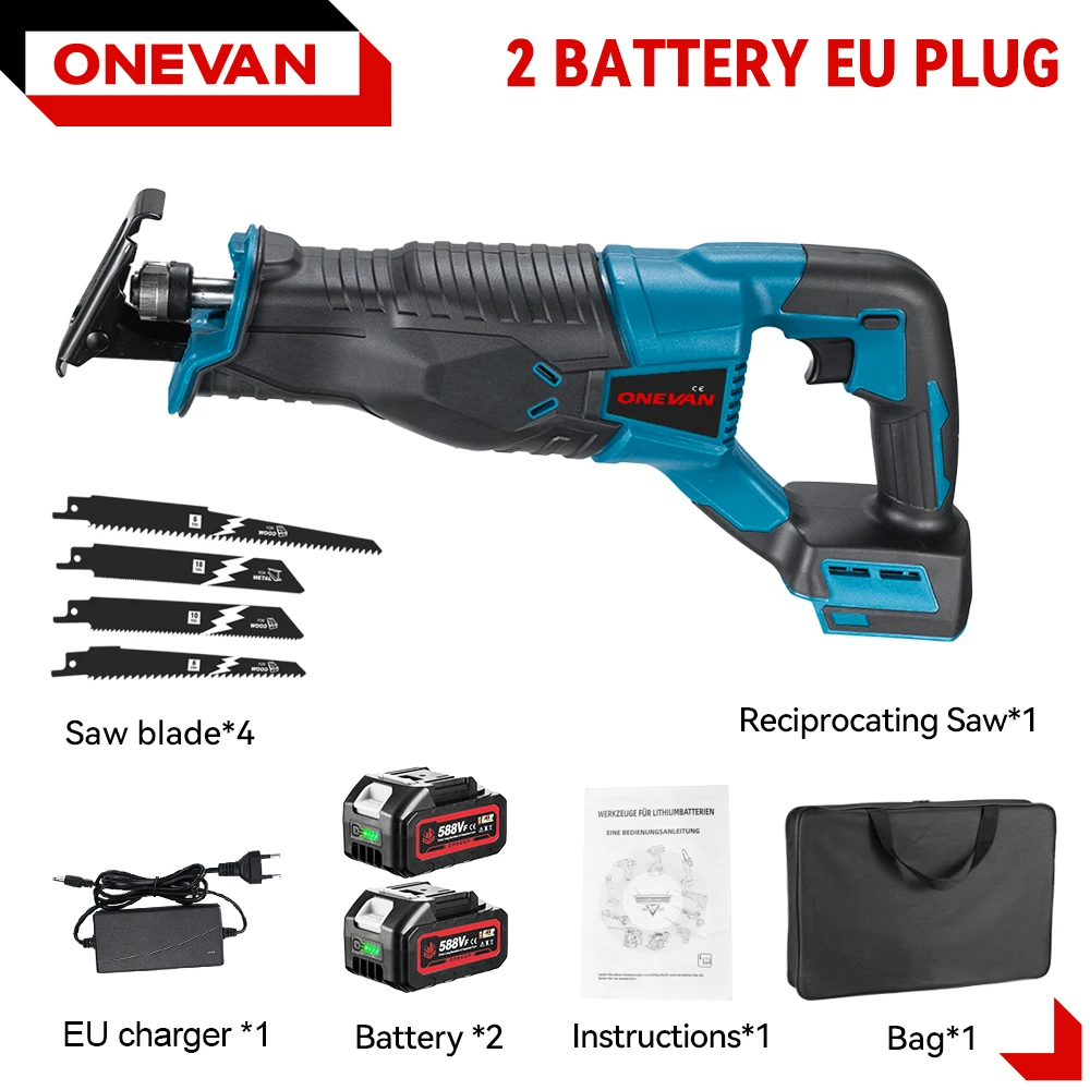 ONEVAN 3000W 10000SPM Elektrische Reciprozaag Elektrische Kettingzaag Sabel Saw Snoerloze Cutter Tool Voor Makita 18V Batterij pin
