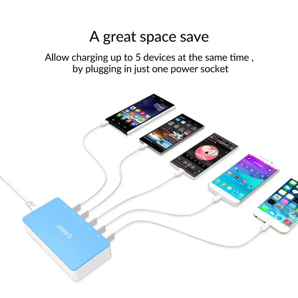 حوض شحن USB متعدد المنافذ ORICO ، سلسلة شاحن سطح المكتب ، iPhone ، سامسونج ، شاومي ، وهواوي ، مكتب منزلي ، محطة شاحن