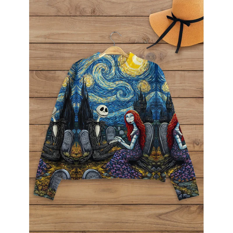 

Halloween Starry Sky Skull Digital Print Women Sweater Knit Pullover Thick Loose Crew Neck Long Sleeve Autumn Winter Fashion